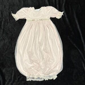 Vintage Baby Beau & Belle Dress Light Pink With Cream Lace Overlay Size 6-9 mos